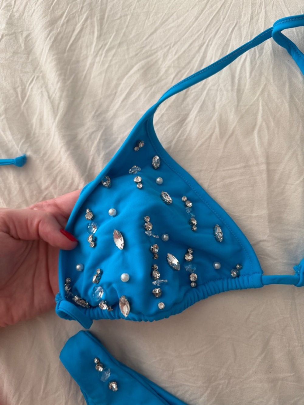 Love Shack Fancy Turquoise Rhinestone Triangle Bikini Set - Picture 4 of 5